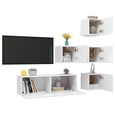 Ensemble de meuble TV 5 pcs Blanc Bois d'ingénierie