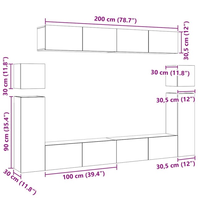 Ensemble de meubles TV 8 pcs Blanc Bois d'ingénierie