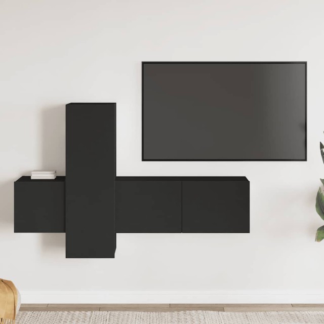 Ensemble de meubles TV 3 pcs Noir Bois d'ingénierie