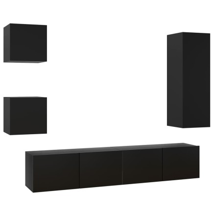 Ensemble de meuble TV 5 pcs Noir Bois d'ingénierie 2
