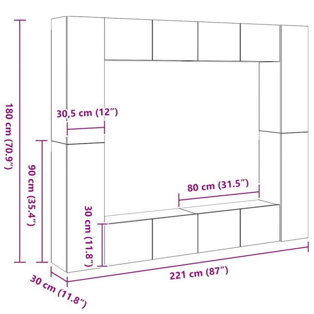 Ensemble de meubles TV 8 pcs Chêne sonoma Bois d'ingénierie