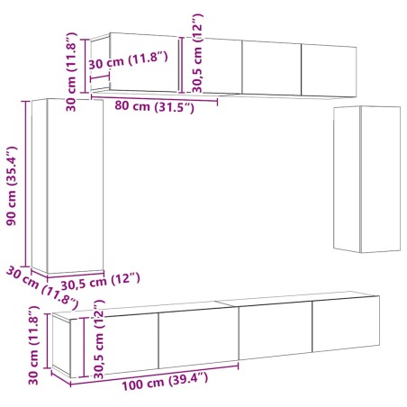 Ensemble de meuble TV 6 pcs Chêne sonoma Bois d'ingénierie