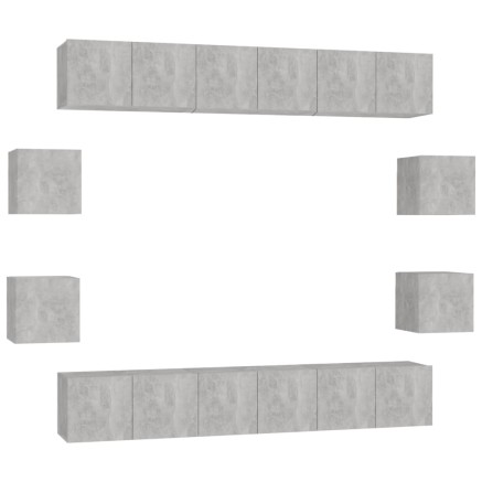 Ensemble de meubles TV 10 pcs Gris béton Bois d'ingénierie 2