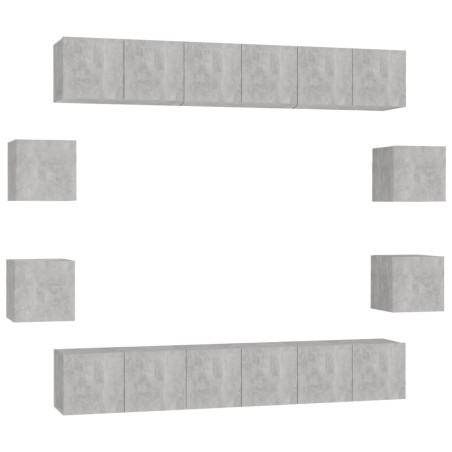 Ensemble de meubles TV 10 pcs Gris béton Bois d'ingénierie