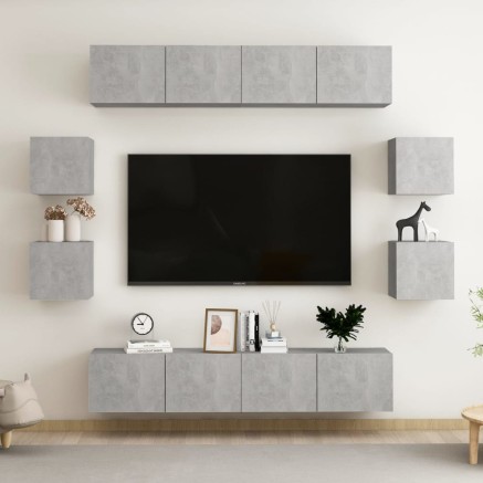 Ensemble de meubles TV 8 pcs Gris béton Bois d'ingénierie