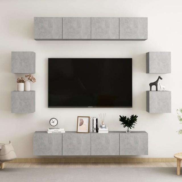 Ensemble de meubles TV 8 pcs Gris béton Bois d'ingénierie