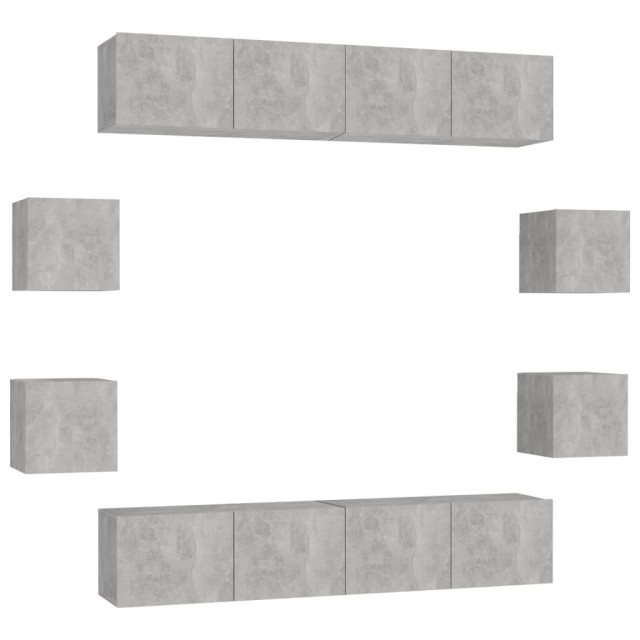 Ensemble de meubles TV 8 pcs Gris béton Bois d'ingénierie