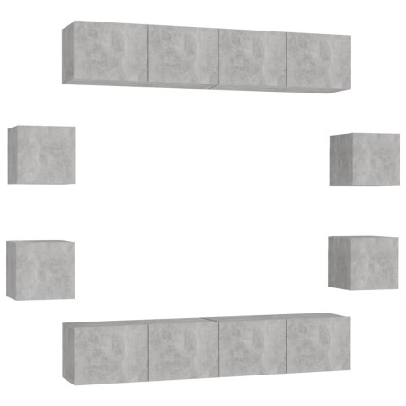 Ensemble de meubles TV 8 pcs Gris béton Bois d'ingénierie