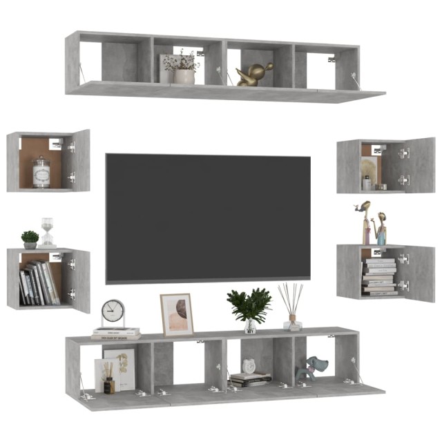 Ensemble de meubles TV 8 pcs Gris béton Bois d'ingénierie