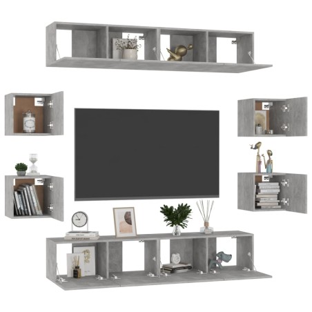 Ensemble de meubles TV 8 pcs Gris béton Bois d'ingénierie