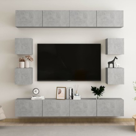 Ensemble de meubles TV 8 pcs Gris béton Bois d'ingénierie
