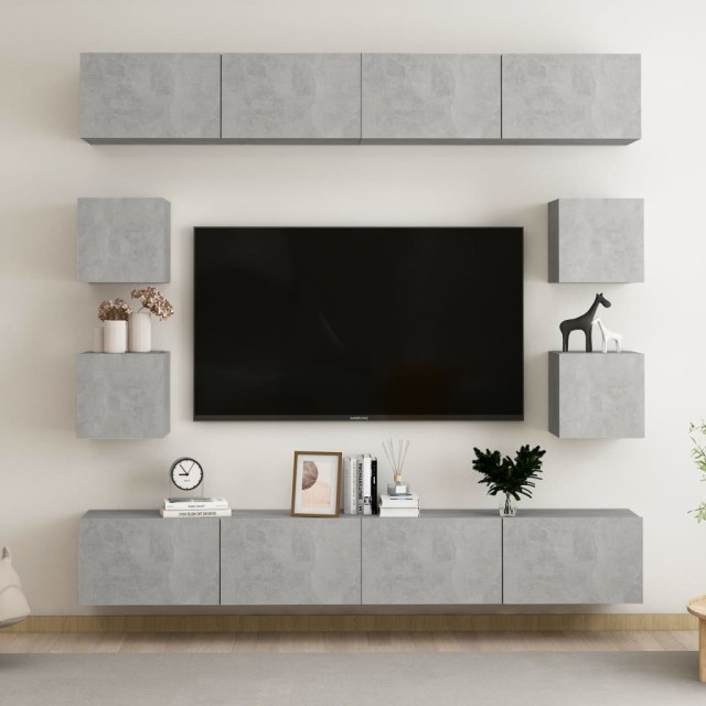Ensemble de meubles TV 8 pcs Gris béton Bois d'ingénierie