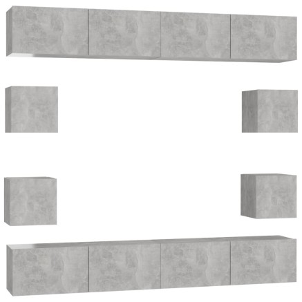 Ensemble de meubles TV 8 pcs Gris béton Bois d'ingénierie 2