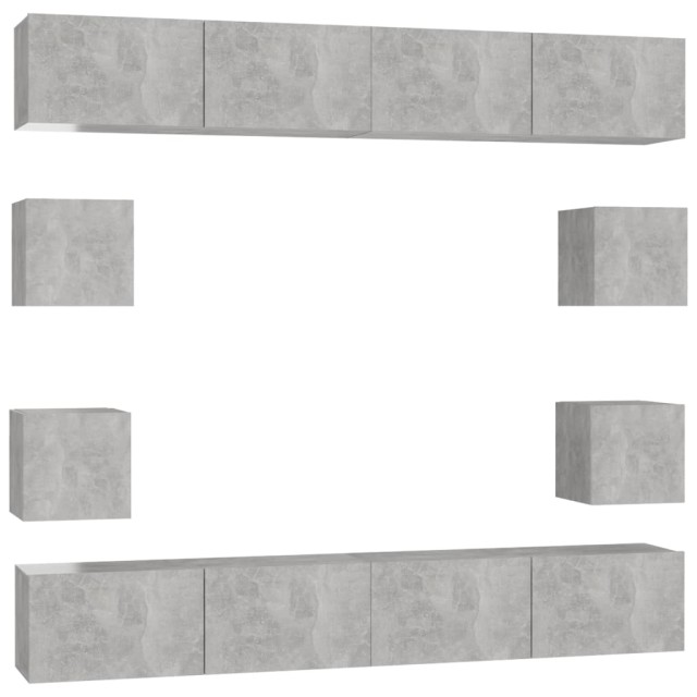 Ensemble de meubles TV 8 pcs Gris béton Bois d'ingénierie