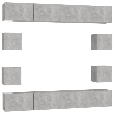 Ensemble de meubles TV 8 pcs Gris béton Bois d'ingénierie