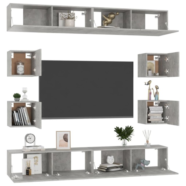Ensemble de meubles TV 8 pcs Gris béton Bois d'ingénierie