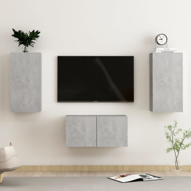 Ensemble de meubles TV 3 pcs Gris béton Bois d'ingénierie