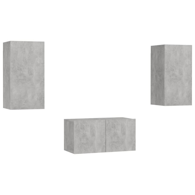 Ensemble de meubles TV 3 pcs Gris béton Bois d'ingénierie