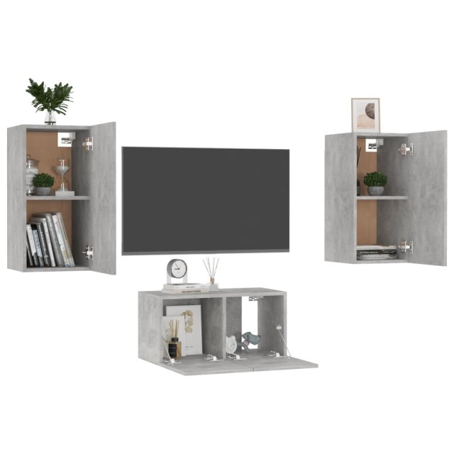Ensemble de meubles TV 3 pcs Gris béton Bois d'ingénierie