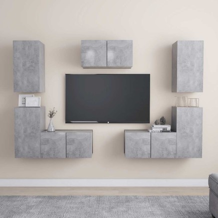 Ensemble de meubles TV 7 pcs Gris béton Bois d'ingénierie