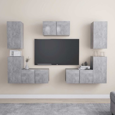 Ensemble de meubles TV 7 pcs Gris béton Bois d'ingénierie