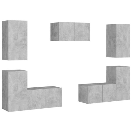 Ensemble de meubles TV 7 pcs Gris béton Bois d'ingénierie
