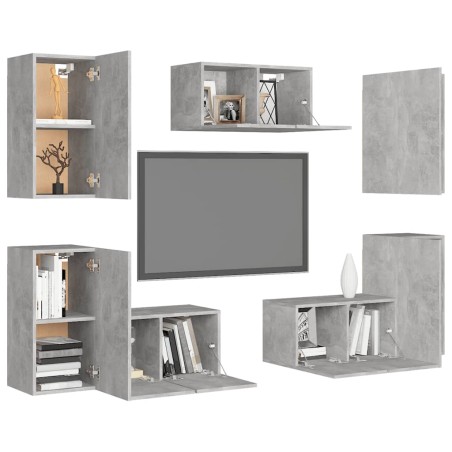 Ensemble de meubles TV 7 pcs Gris béton Bois d'ingénierie