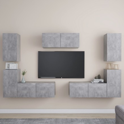 Ensemble de meubles TV 7 pcs Gris béton Bois d'ingénierie