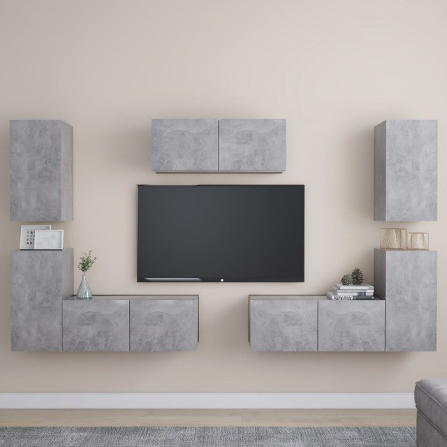 Ensemble de meubles TV 7 pcs Gris béton Bois d'ingénierie