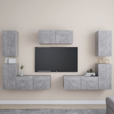 Ensemble de meubles TV 7 pcs Gris béton Bois d'ingénierie