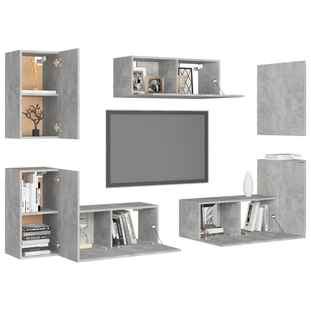 Ensemble de meubles TV 7 pcs Gris béton Bois d'ingénierie