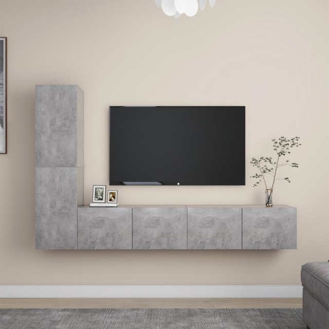 Ensemble de meubles TV 4 pcs Gris béton Bois d'ingénierie