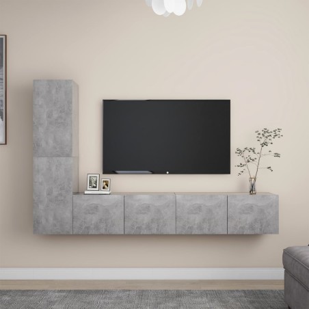 Ensemble de meubles TV 4 pcs Gris béton Bois d'ingénierie