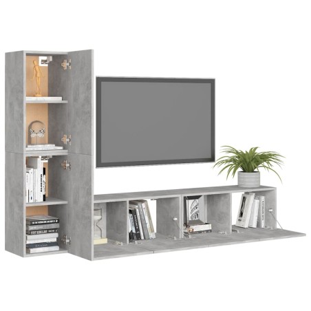 Ensemble de meubles TV 4 pcs Gris béton Bois d'ingénierie