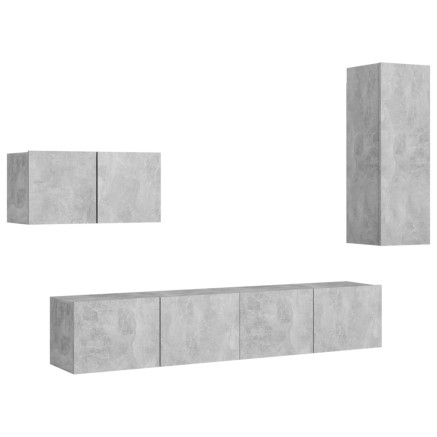 Ensemble de meubles TV 4 pcs Gris béton Bois d'ingénierie 2