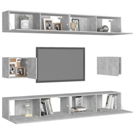 Ensemble de meubles TV 6 pcs Gris béton Bois d'ingénierie