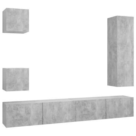 Ensemble de meuble TV 5 pcs Gris béton Bois d'ingénierie 2