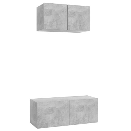 Ensemble de meubles TV 2 pcs Gris béton Bois d'ingénierie 2