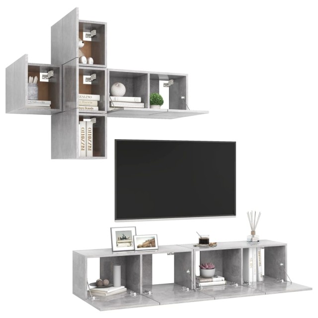 Ensemble de meuble TV 7 pcs Gris béton Bois d'ingénierie
