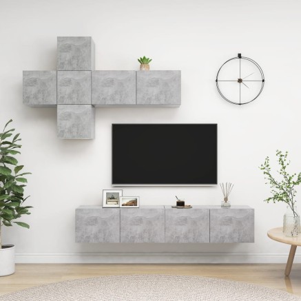 Ensemble de meuble TV 7 pcs Gris béton Bois d'ingénierie