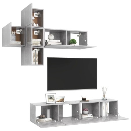 Ensemble de meuble TV 7 pcs Gris béton Bois d'ingénierie