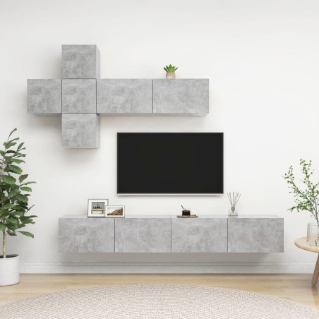 Ensemble de meuble TV 7 pcs Gris béton Bois d'ingénierie