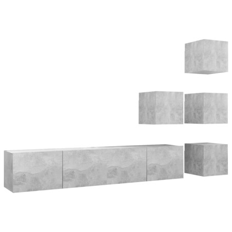 Ensemble de meubles TV 6 pcs Gris béton Bois d'ingénierie