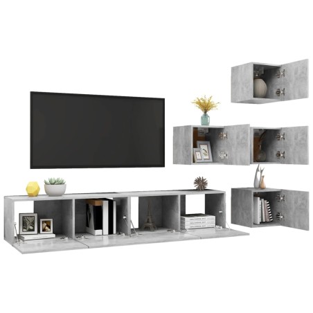 Ensemble de meubles TV 6 pcs Gris béton Bois d'ingénierie