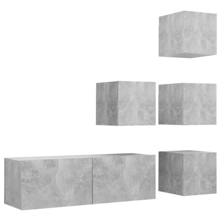 Ensemble de meuble TV 5 pcs Gris béton Bois d'ingénierie 2