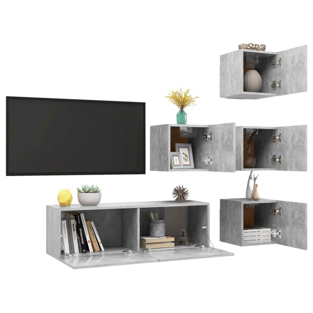 Ensemble de meuble TV 5 pcs Gris béton Bois d'ingénierie