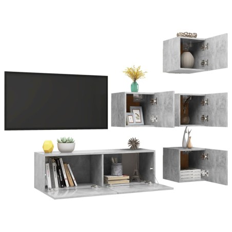 Ensemble de meuble TV 5 pcs Gris béton Bois d'ingénierie