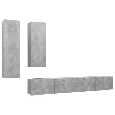 Ensemble de meuble TV 4 pcs Gris béton Bois d'ingénierie 2