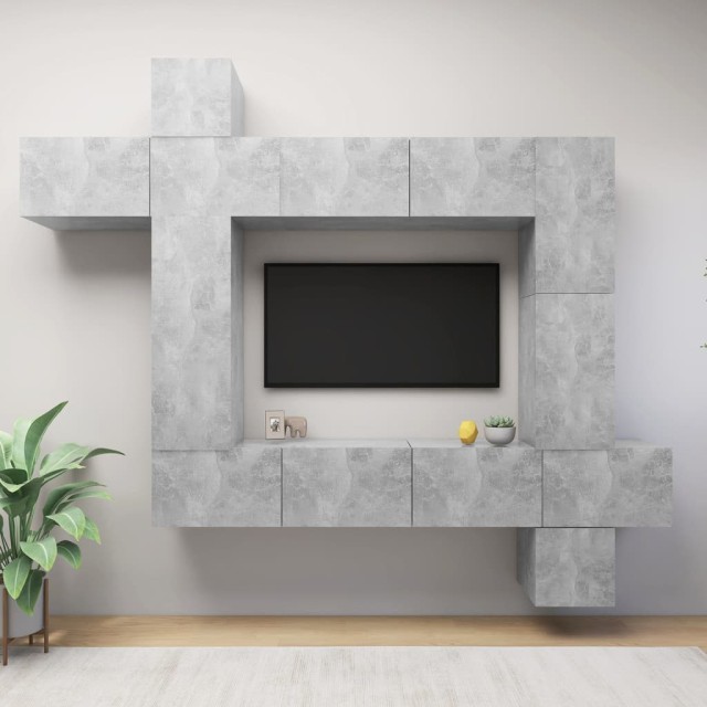 Ensemble de meuble TV 9 pcs Gris béton Bois d'ingénierie