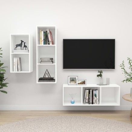 Ensemble de meuble TV 3 pcs Blanc Bois d'ingénierie